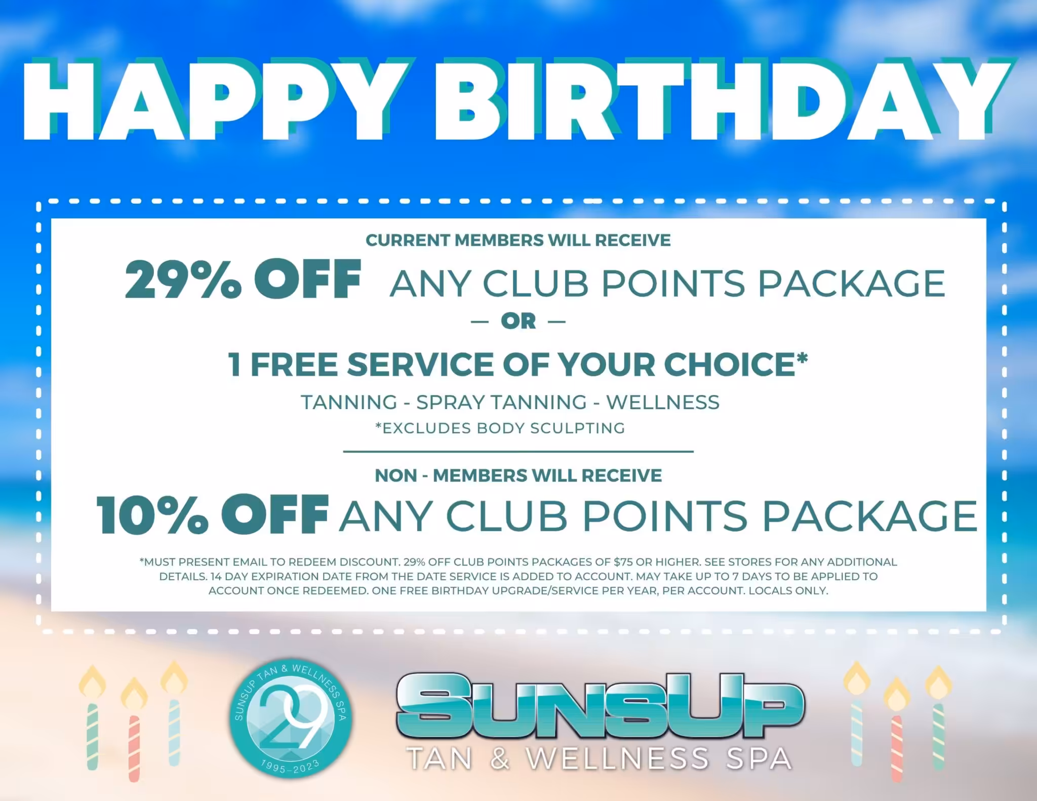SunsUp Birthday Coupon