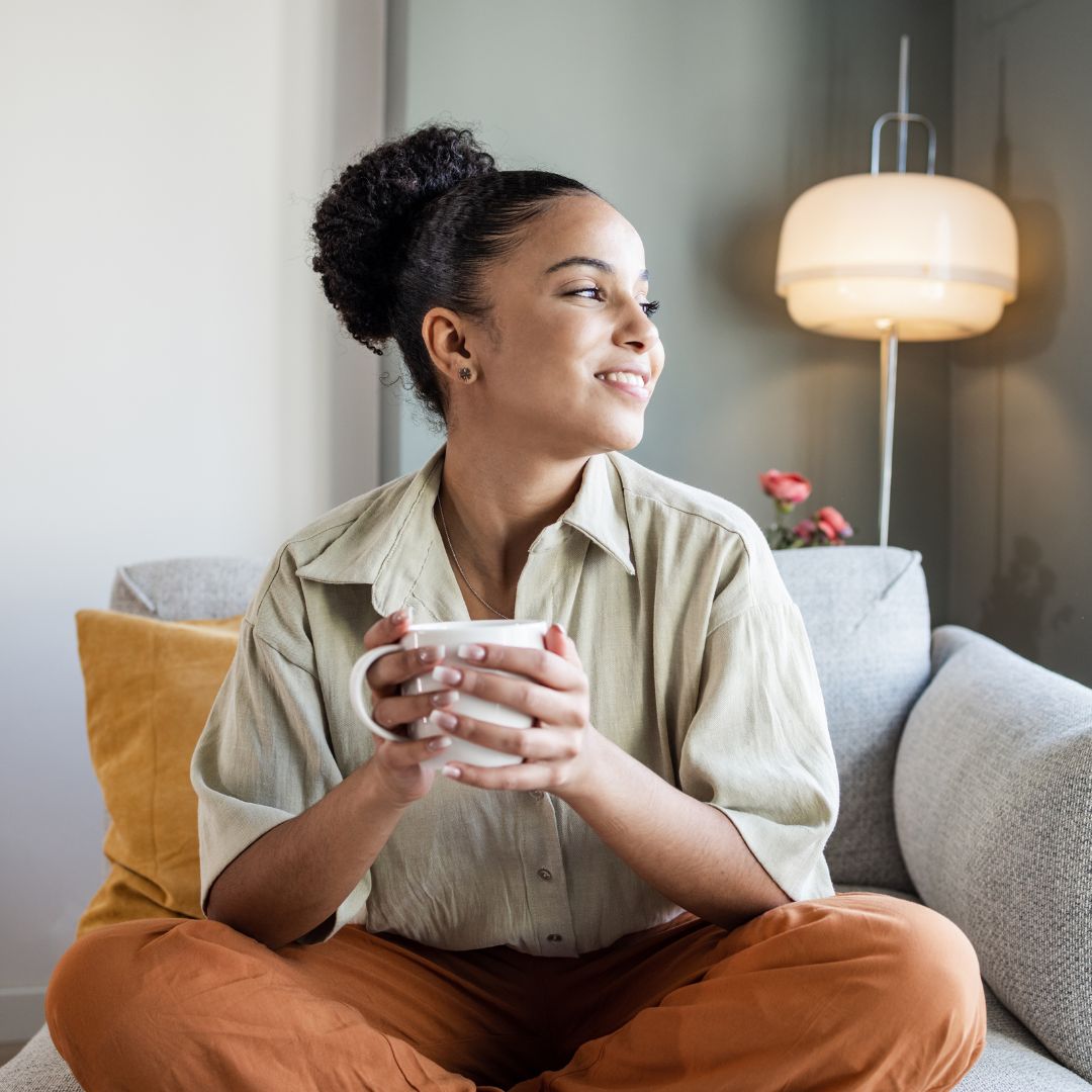 happy woman drinking coffee