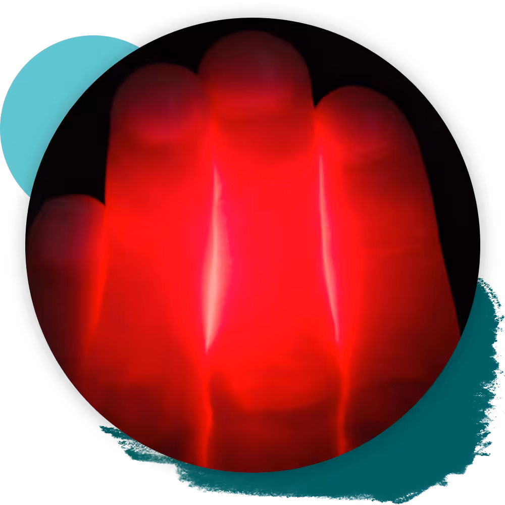 red light through fingers