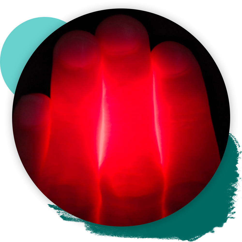 red light through fingers