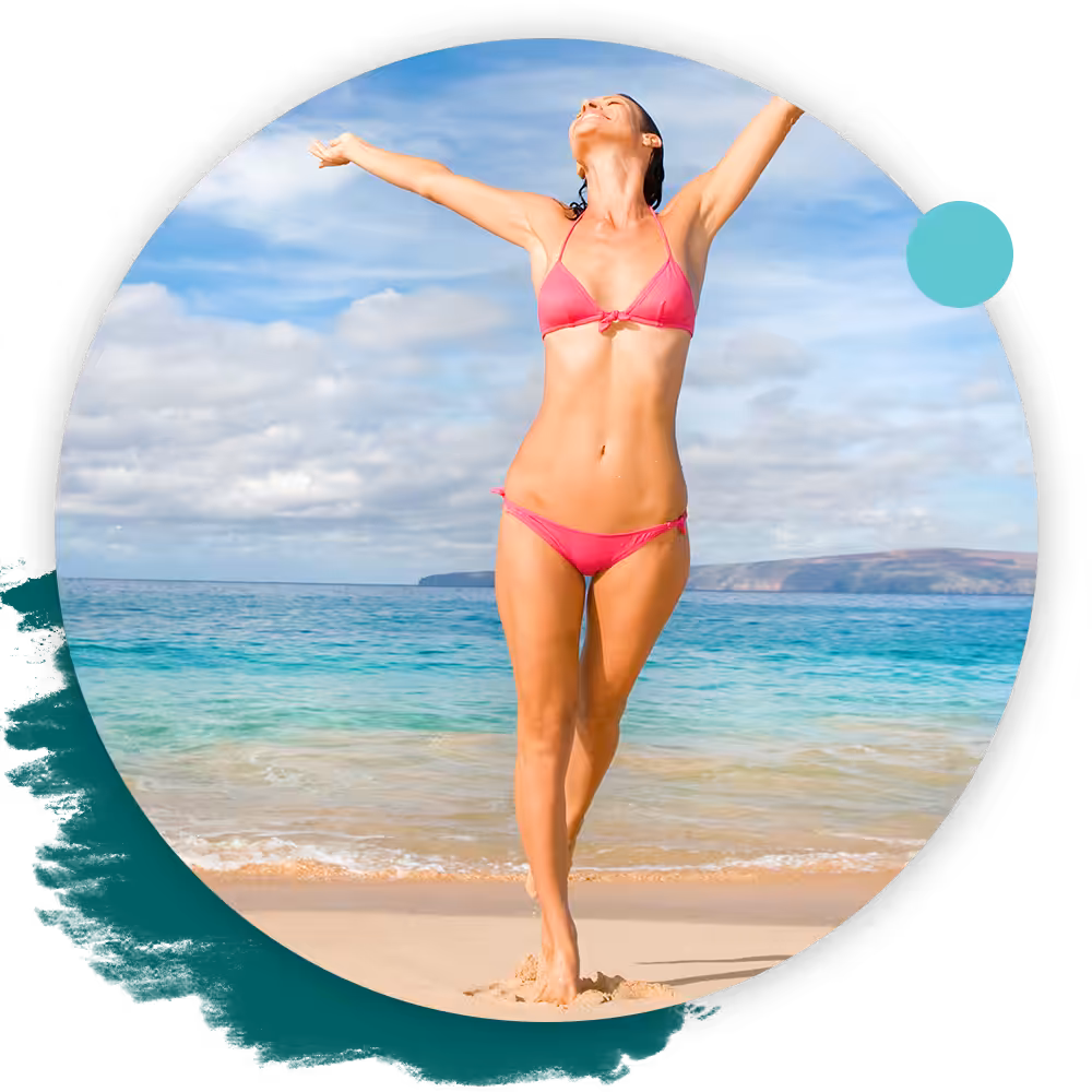 happy skinny woman on beach