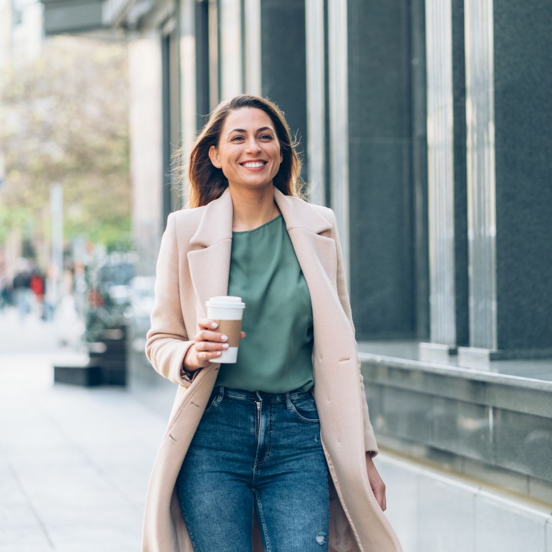 woman walking after body sculpting treatment