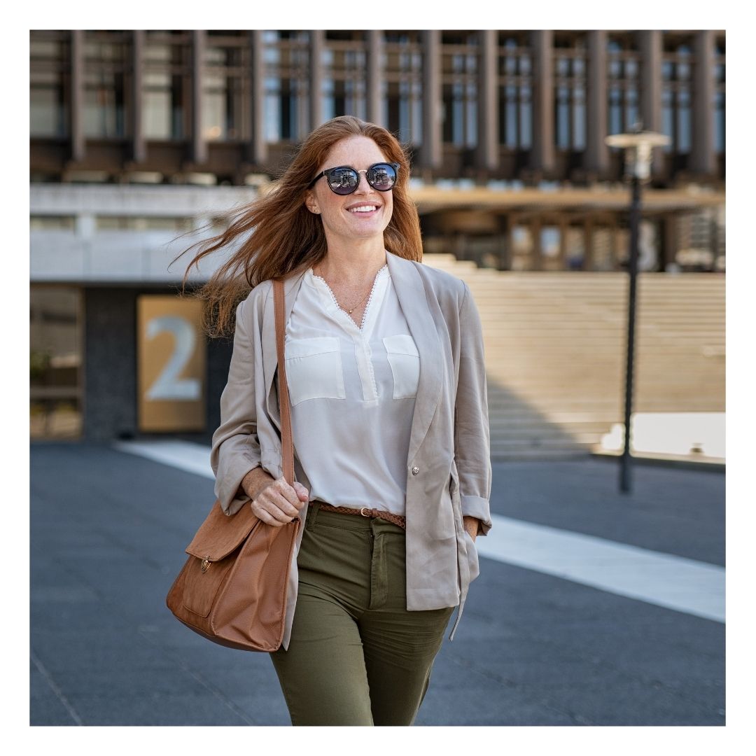 confident woman walking after body sculpting therapy