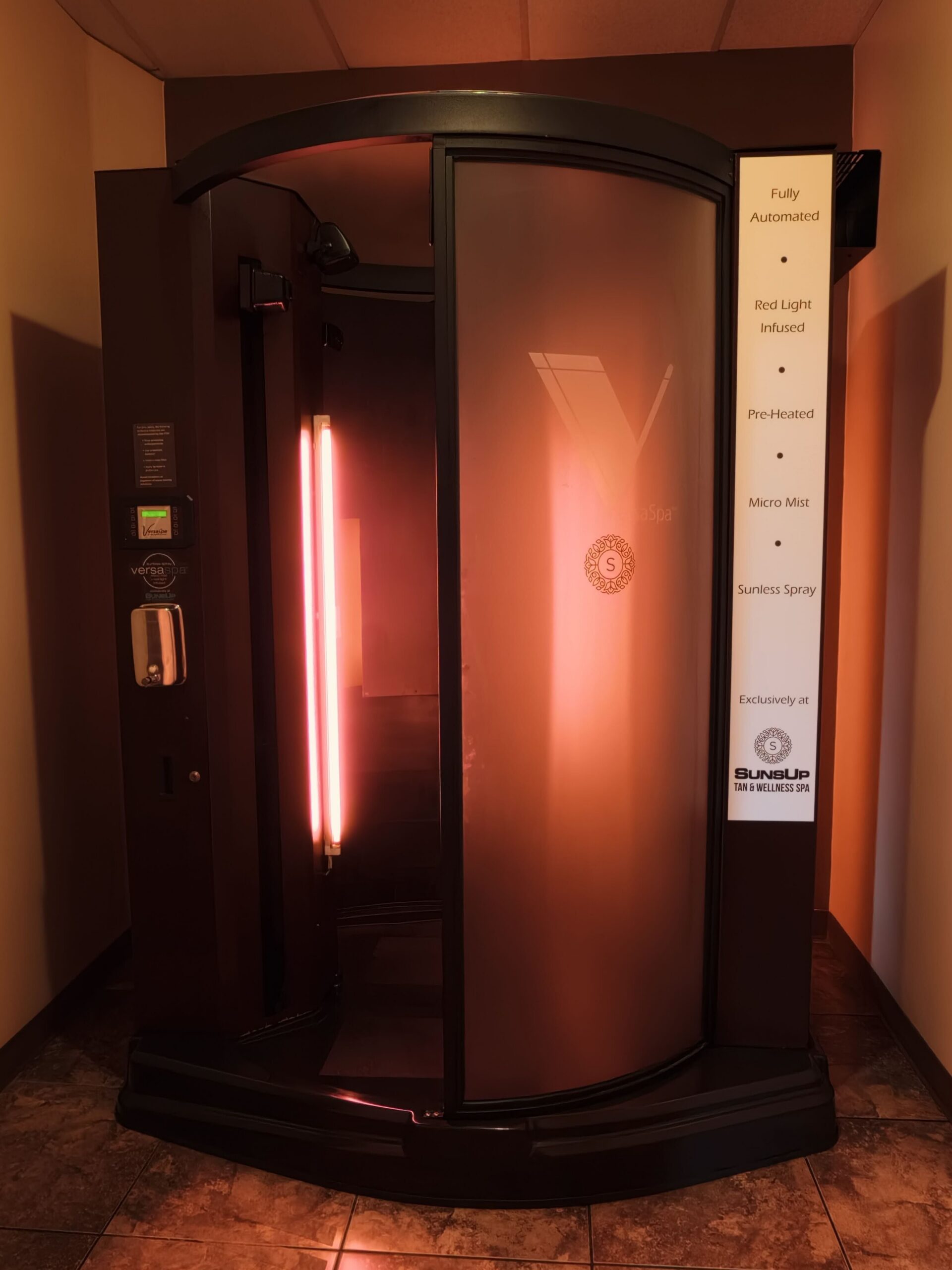 Infrared sauna booth with open door